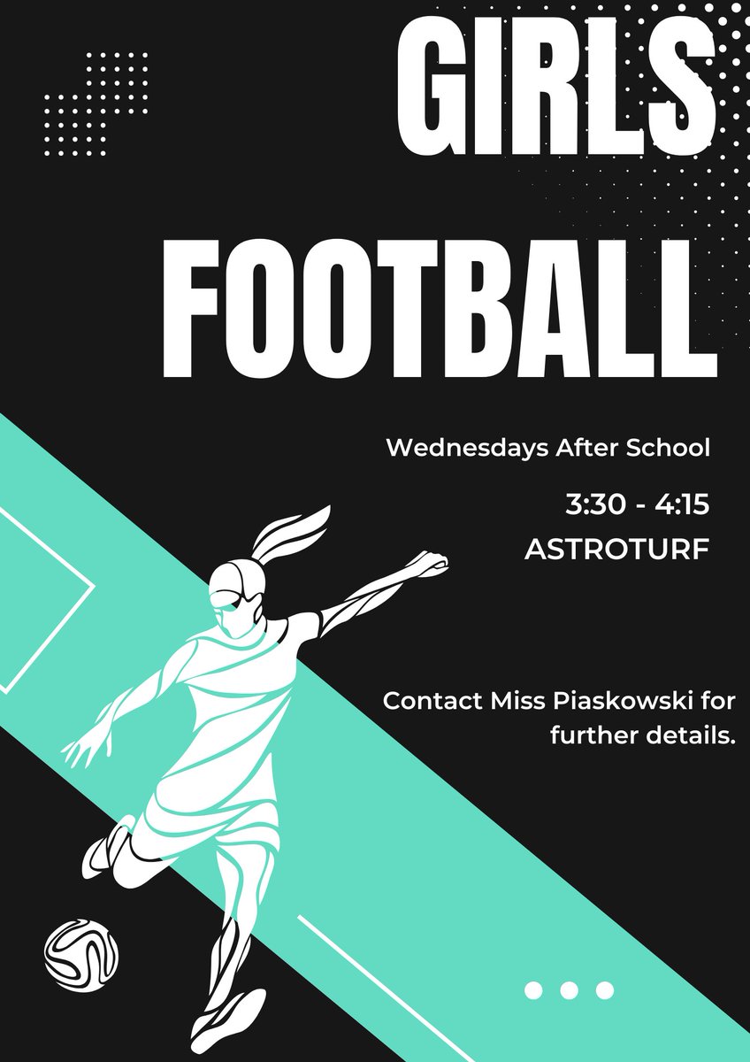 Girls football starts tomorrow. All year groups welcome. #righttoplay