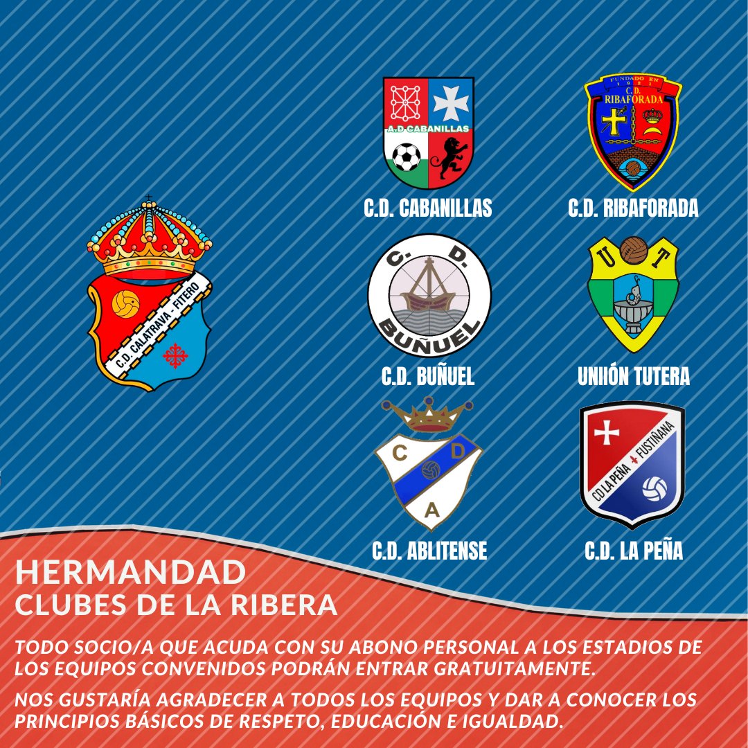 Nos gustaría anunciar un acuerdo de colaboración con los clubes CD Cabanillas, CD Ribaforada, CD Buñuel, Unión Tutera, CD Ablitense y CD La Peña, el cuál permitirá a los socios de cada uno de los equipos que conforman la colab. entrar gratuitamente a los partidos entre ellos.
