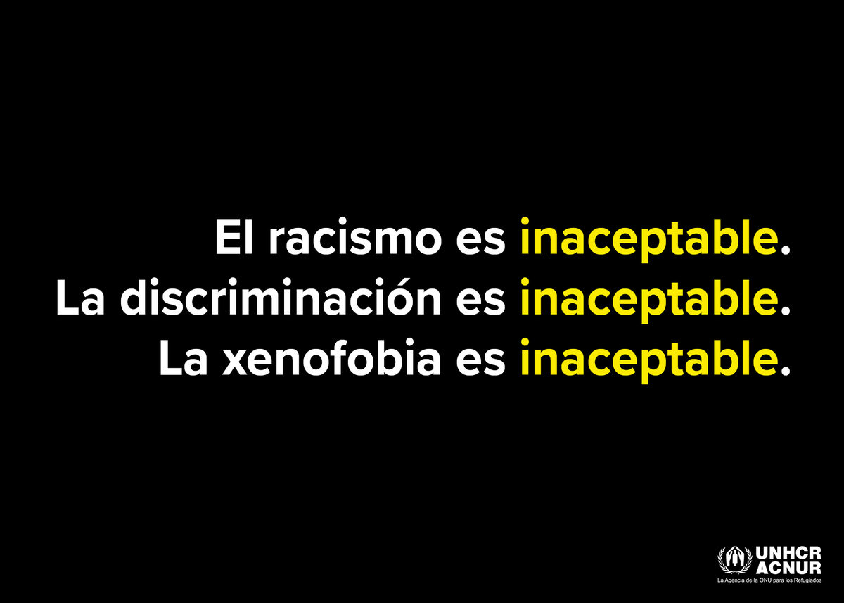 ONU_es's tweet photo. Para los refugiados.
Para los apátridas.
Para los desplazados internos.
Para TODOS.
El racismo, la discriminación y la xenofobia son INACEPTABLES.

via @ACNUR_es https://t.co/kPrxMKPgtg