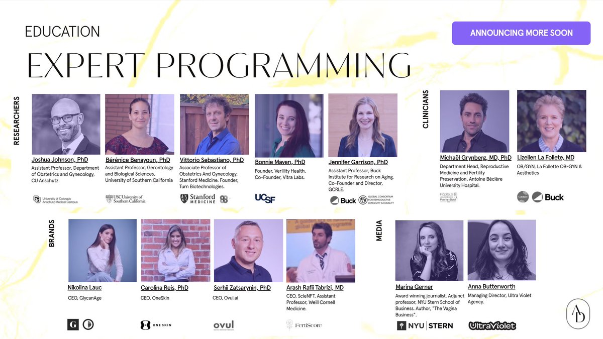 AthenaDAO 🧬🪩 (@athena_dao_) on Twitter photo Thrilled to announce the first set of star-studded speakers and brands 👇
Professor Joshua Johnson, PhD <a href="/JSH_JHNSN/">Joshua Johnson</a>
Professor Bérénice Benayoun, PhD <a href="/BBParis1984/">Bérénice A. Benayoun, PhD</a>
Professor Vittorio Sebastiano, PhD <a href="/SebastianoLab/">Sebastiano Lab</a>
Bonnie Maven, PhD, Founder <a href="/bejmaven/">Bonnie EJ Maven</a>
Professor Jennifer Garrison, Thrilled to announce the first set of star-studded speakers and brands 👇
Professor Joshua Johnson, PhD <a href="/JSH_JHNSN/">Joshua Johnson</a>
Professor Bérénice Benayoun, PhD <a href="/BBParis1984/">Bérénice A. Benayoun, PhD</a>
Professor Vittorio Sebastiano, PhD <a href="/SebastianoLab/">Sebastiano Lab</a>
Bonnie Maven, PhD, Founder <a href="/bejmaven/">Bonnie EJ Maven</a>
Professor Jennifer Garrison,