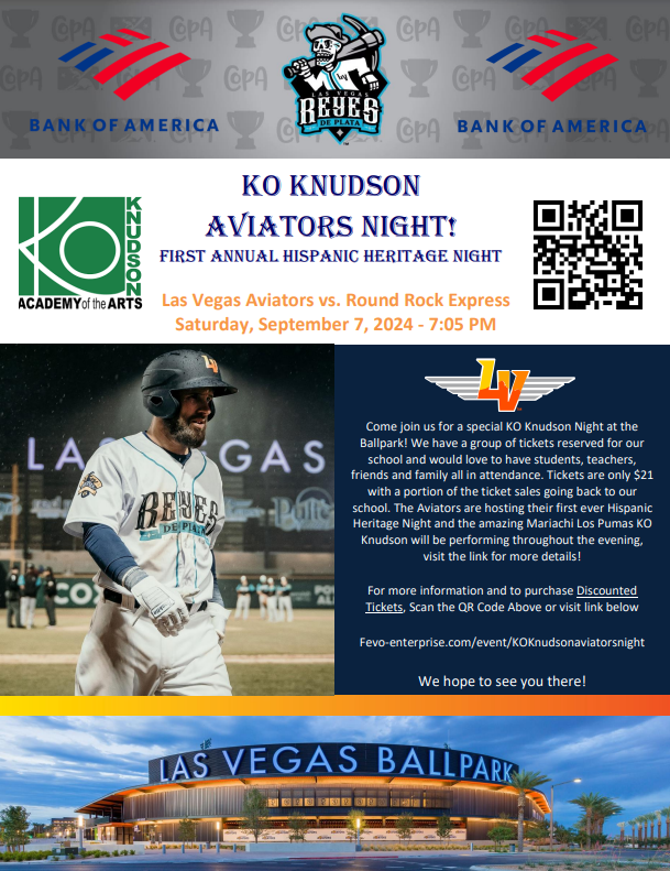 Hey Cougars! Join us Saturday night as Los Pumas perform at the Aviators First Annual Hispanic Heritage Night! Get your tickets today: Fevo-enterprise.com/event/KOKnudso… #LosPumas #LasVegasAviators #HispanicHeritageNight #KOPride #CCSDMagnet