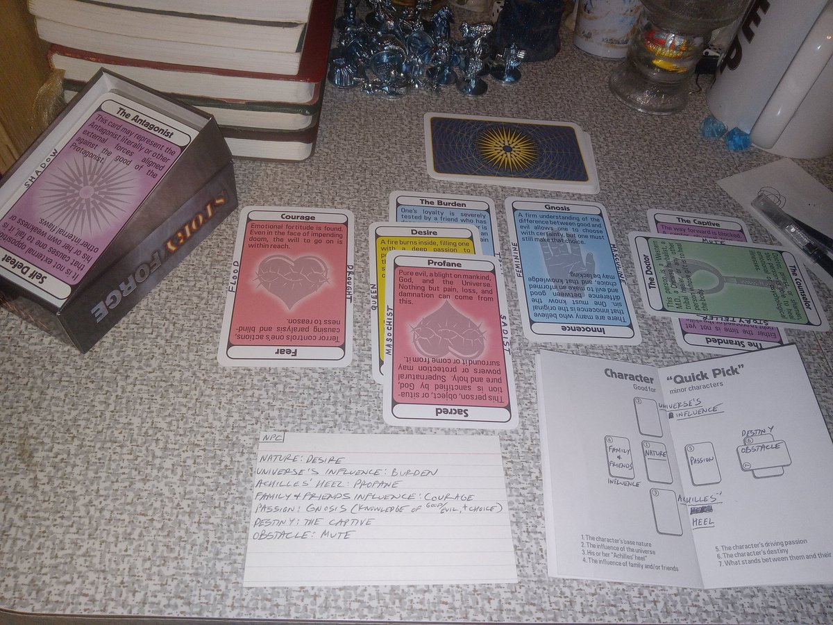 Samwise7RPG's tweet photo. I'm making up a pile of NPCs on 3x5 cards with Story Forge cards using their Character "Quick Pick" layout. #StoryForge https://t.co/9oVsdzaJow