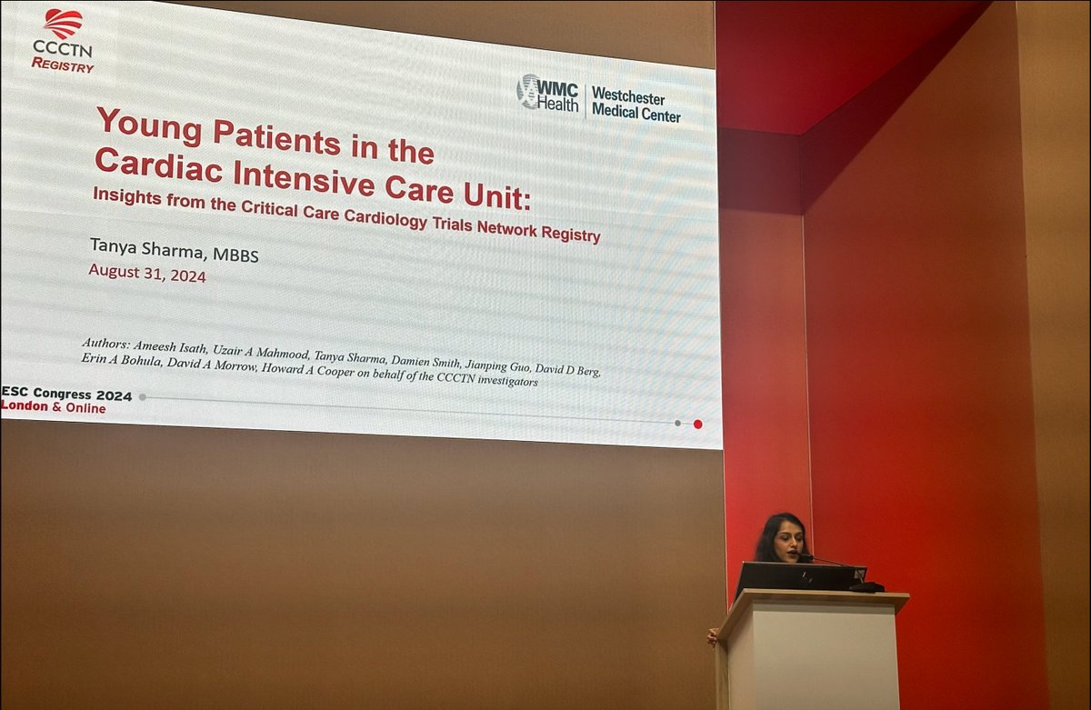 Westchester Medical Center Cardiology Fellowship (@wmccardsfellows) on Twitter photo ⭐️Proud of our chief fellow and future interventionalist <a href="/TanyaSh112/">Tanya Sharma</a> for her stellar presentation at #ESCCongress2024 on young patients in the CICU! 🏥
Our fellows have access to premier research databases such as <a href="/CCCTNetwork/">Critical Care Cardiology Trials Network</a> enabling them to collaborate with national leaders 🙌🏻 ⭐️Proud of our chief fellow and future interventionalist <a href="/TanyaSh112/">Tanya Sharma</a> for her stellar presentation at #ESCCongress2024 on young patients in the CICU! 🏥
Our fellows have access to premier research databases such as <a href="/CCCTNetwork/">Critical Care Cardiology Trials Network</a> enabling them to collaborate with national leaders 🙌🏻