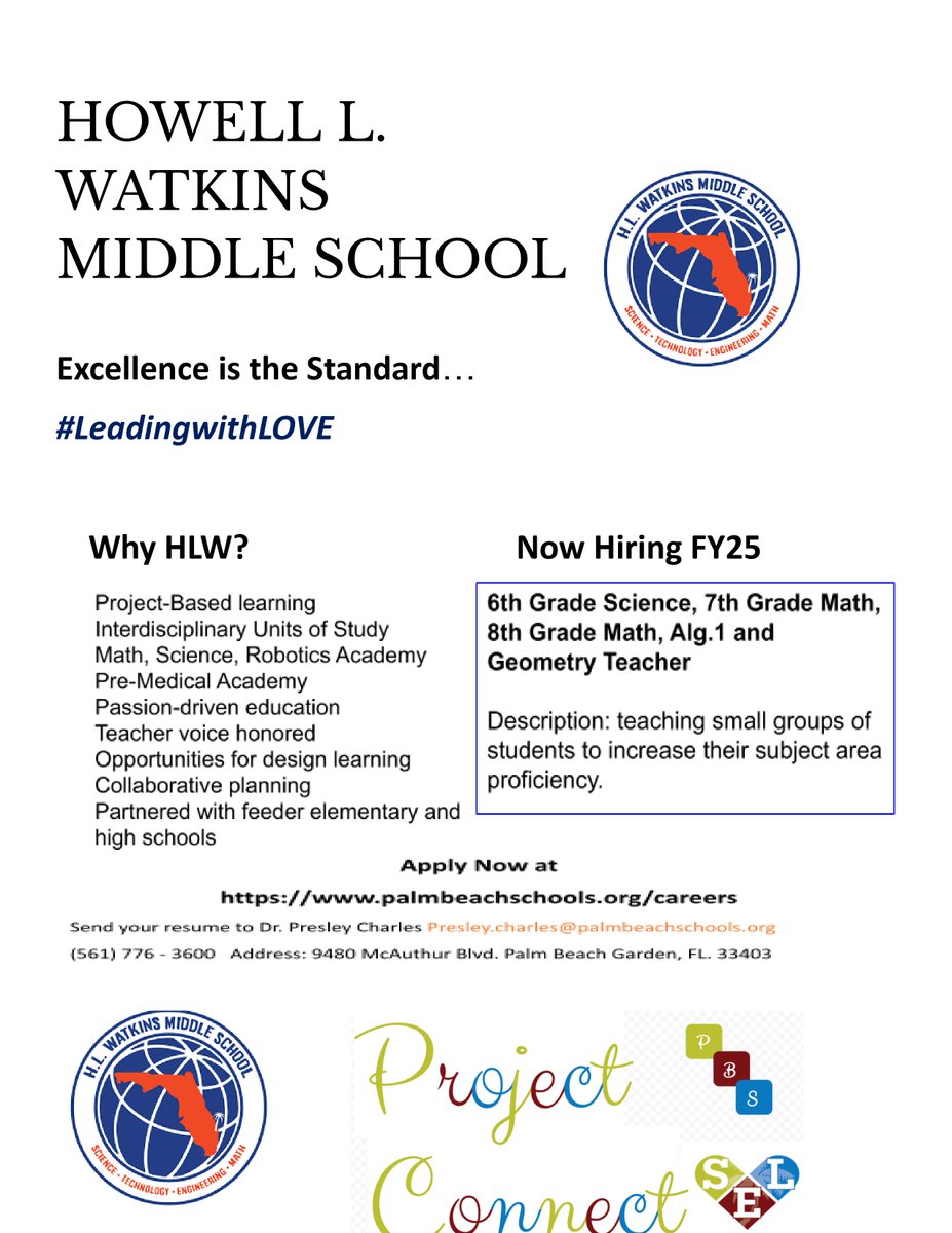 🌟 Exciting opportunity to join the team at HL Watkins Middle School! We're looking for passionate educators committed to #LeadingWithLove. Ready to make a difference? Apply now and be part of our inspiring journey! #EducationJobs #TeachWithUs 📚💼 <a href="/WatkinsSeminol1/">Watkins Seminoles</a>