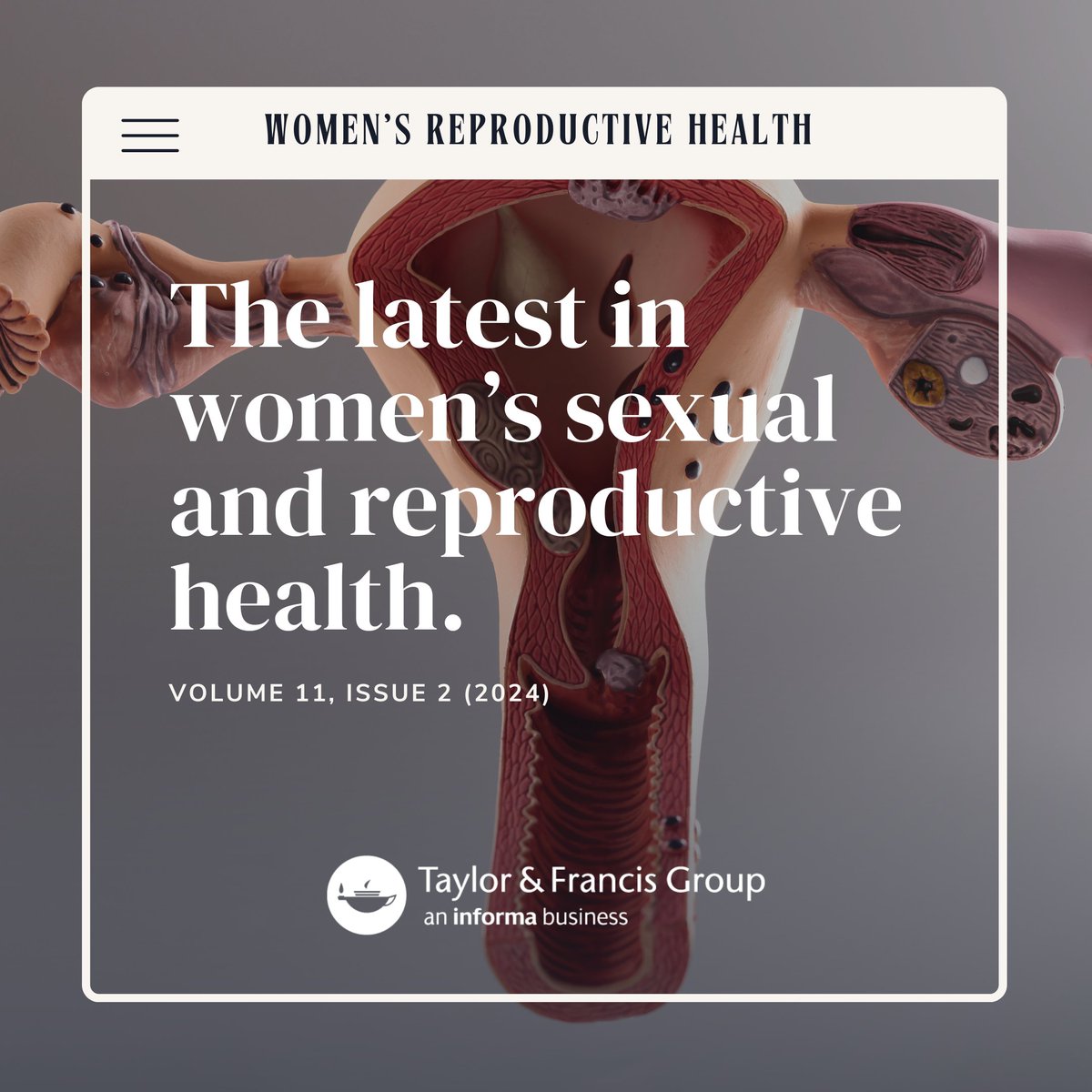 Check out Women's Reproductive Health, Issue 2 Volume 11:  Papers on menstrual suppression, IVF , fertility, cervical screening, antidepressant use in pregnancy,  adolescent childbearing, contraception, childbirth,  reproductive rights, pregnancy   

tandfonline.com/toc/uwrh20/11/…