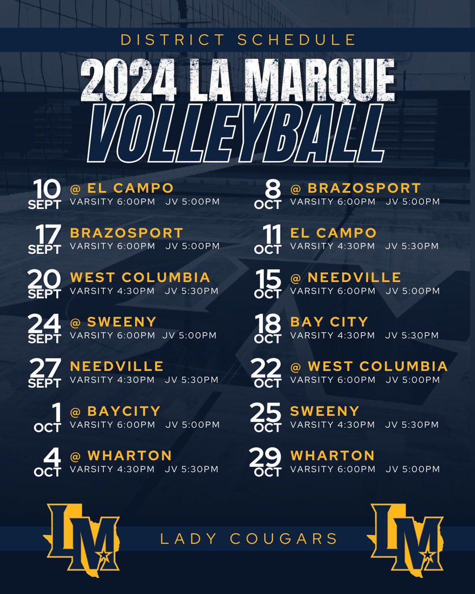✨🏐DISTRICT🏐SCHEDULE🏐✨

<a href="/THE_LMHS/">THE LMHS</a> <a href="/TexasCityISD/">Texas City ISD</a> <a href="/CityofLaMarque/">City of La Marque</a> <a href="/LM_CoogFootball/">La Marque Cougar Football</a> <a href="/JamesAtGalvNews/">James LaCombe</a>