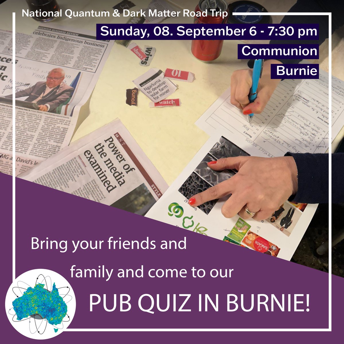 qdmroadtrip.org/event/pub-triv… We organize three pub quizzes in Tasmania in the coming days! Register online for free!