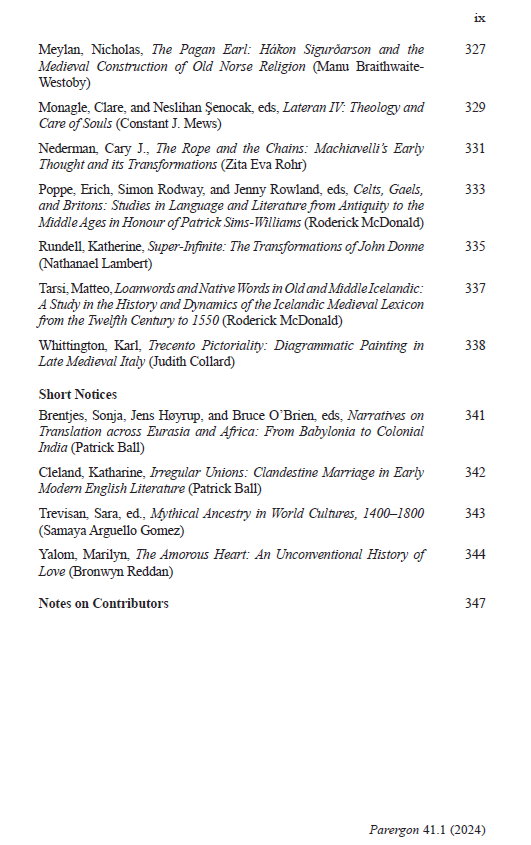 It's here friends! The latest issue of Parergon - an open issue with something for everyone: Orderic Vitalis, Spenser, Chinese translations of Chaucer, plus special clusters of articles on Renaissance art &amp; science and medieval and early modern poetry.

muse.jhu.edu/issue/51926