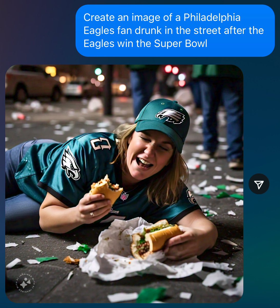 FMBuster's tweet image. We asked AI what it thought about Eagles fans… Go Birds! 🦅
Join me and @bexonair Friday at 3:00pm for the Watch Along PRE PARTY at @betPARX 🍻