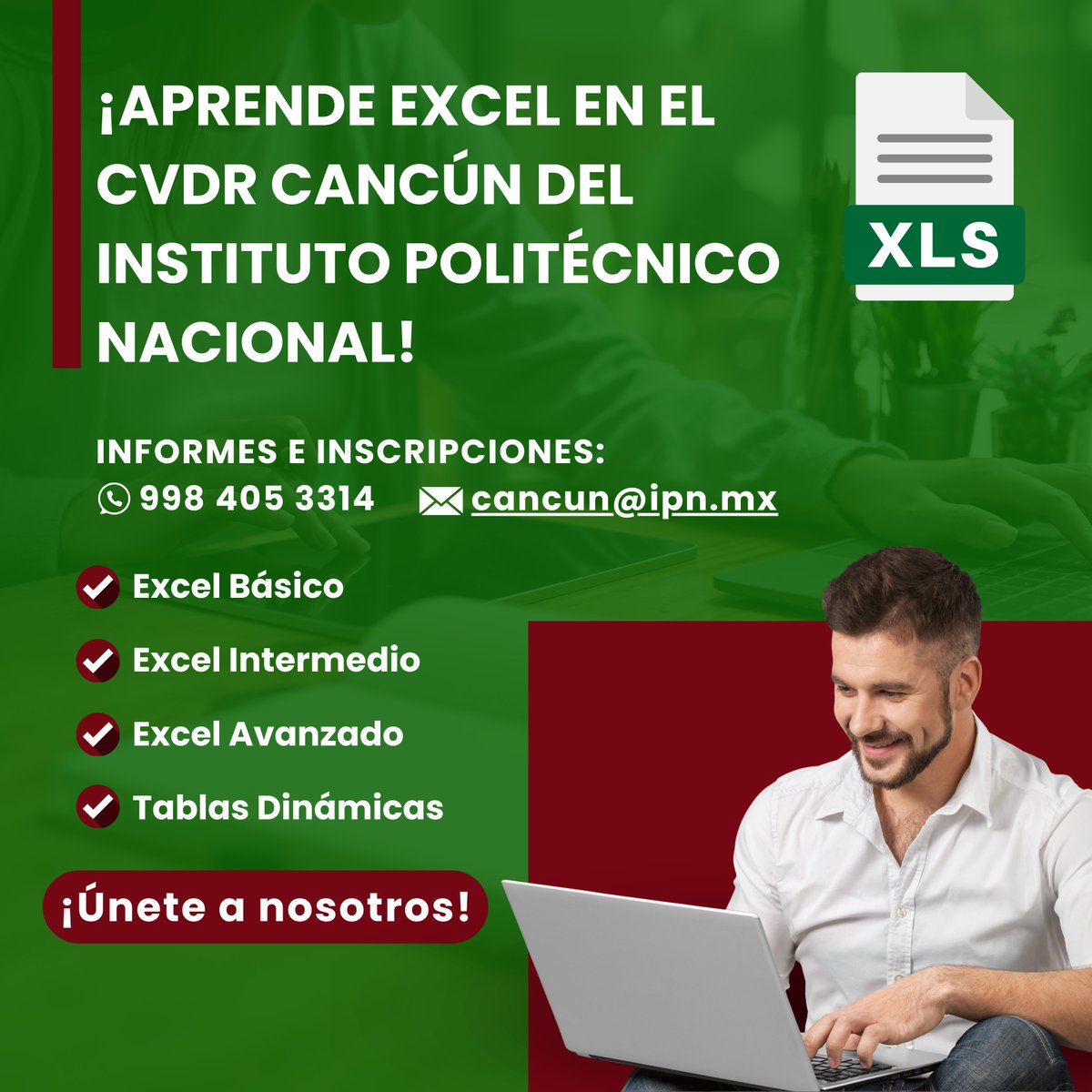 cvdr_cancun's tweet image. ¡Optimiza tu trabajo con nuestro curso de Excel! 🚀 Aprende a manejar datos de manera efectiva y mejora tus habilidades. 📊 Para más información, contáctanos por WhatsApp al 998 405 3314 o envía un correo a cancun@ipn.mx
#IPN #CVDRcancún #CursoDeExcel