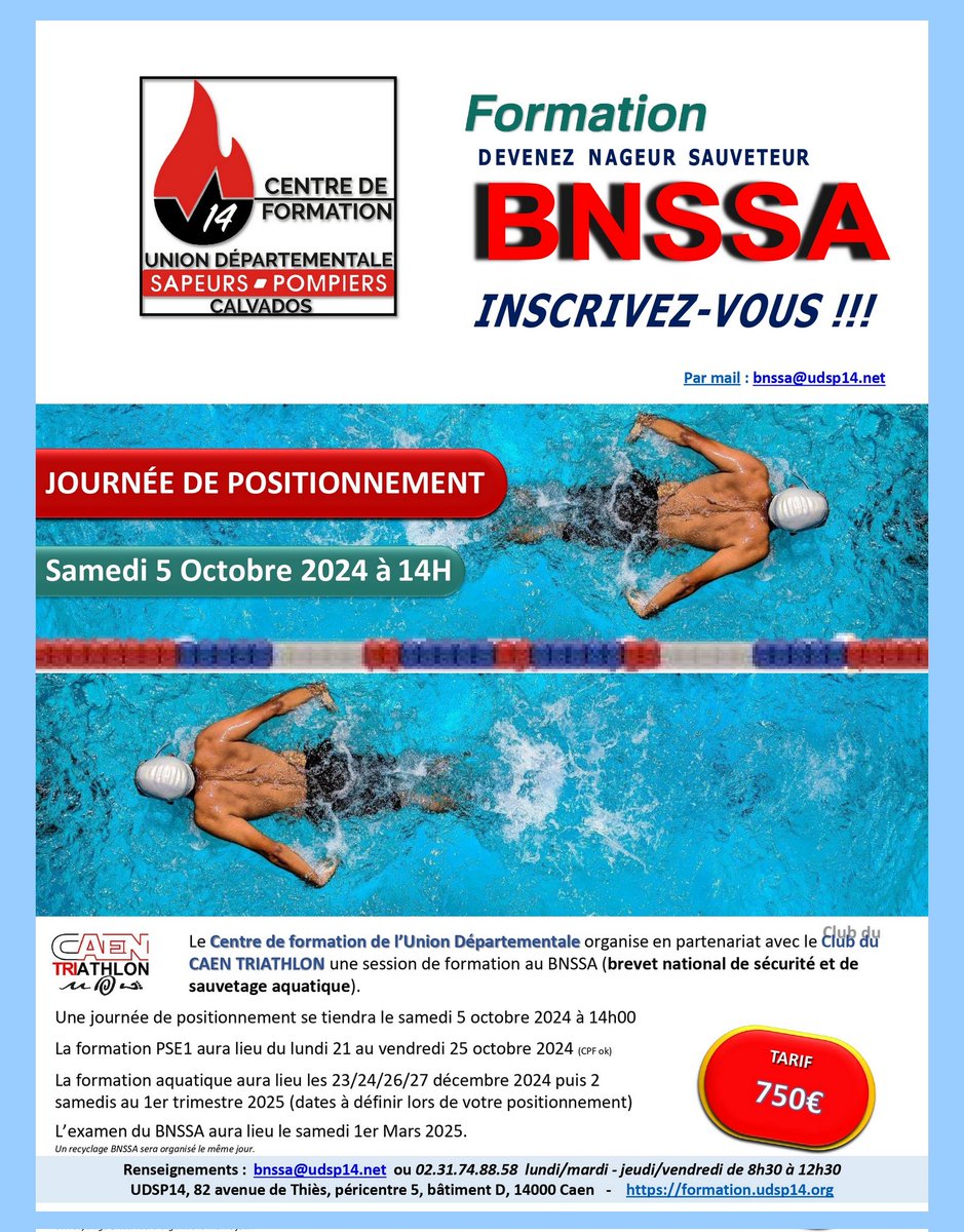 UDSP 14 (@udsp14) on Twitter photo #SaveTheDate | Le Centre de Formation <a href="/UDSP14/">UDSP 14</a> organise, en partenariat avec @caentriathlon, une session de formation au #BNSSA 🛟 au cours du dernier trimestre 2024 💦
Rendez-vous le 5 octobre
En savoir plus ➡️ formation.udsp14.org
<a href="/SDIS14/">SDIS 14</a> <a href="/Prefet14/">Préfet du Calvados</a> <a href="/CalvadosDep/">( parti sur Bluesky) Calvados Département🍏🌊</a> <a href="/PompiersFR/">Pompiers de France</a> #SaveTheDate | Le Centre de Formation <a href="/UDSP14/">UDSP 14</a> organise, en partenariat avec @caentriathlon, une session de formation au #BNSSA 🛟 au cours du dernier trimestre 2024 💦
Rendez-vous le 5 octobre
En savoir plus ➡️ formation.udsp14.org
<a href="/SDIS14/">SDIS 14</a> <a href="/Prefet14/">Préfet du Calvados</a> <a href="/CalvadosDep/">( parti sur Bluesky) Calvados Département🍏🌊</a> <a href="/PompiersFR/">Pompiers de France</a>