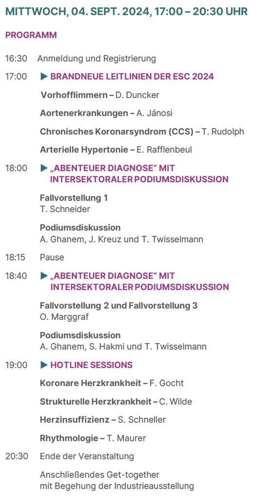 #ESCUpdate by @GhanemAlexander 
(first onsite ESC-Update in Germany‼️)

🗓️04 September
⏰16:30-20:30
📌Empire Riverside Hotel Hamburg
🔗asklepios-akademie.de/frontend/index…

The event is supported by <a href="/DGK_org/">Deutsche Gesellschaft für Kardiologie</a> and <a href="/AGIKinterv/">AGIK</a>