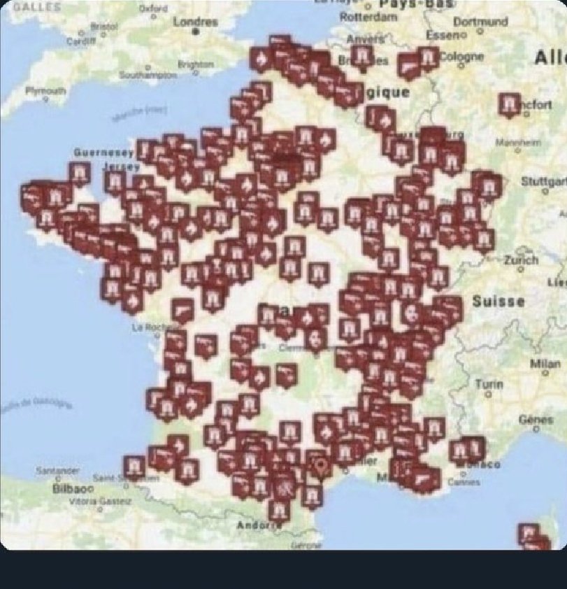 SimoPillon's tweet photo. Sulla mappa le chiese cristiane andate a fuoco in Francia negli ultimi 5 anni.
Qualcuno fa in Europa quello che è abituato a fare nel suo Paese. https://t.co/vZHs3wwvik