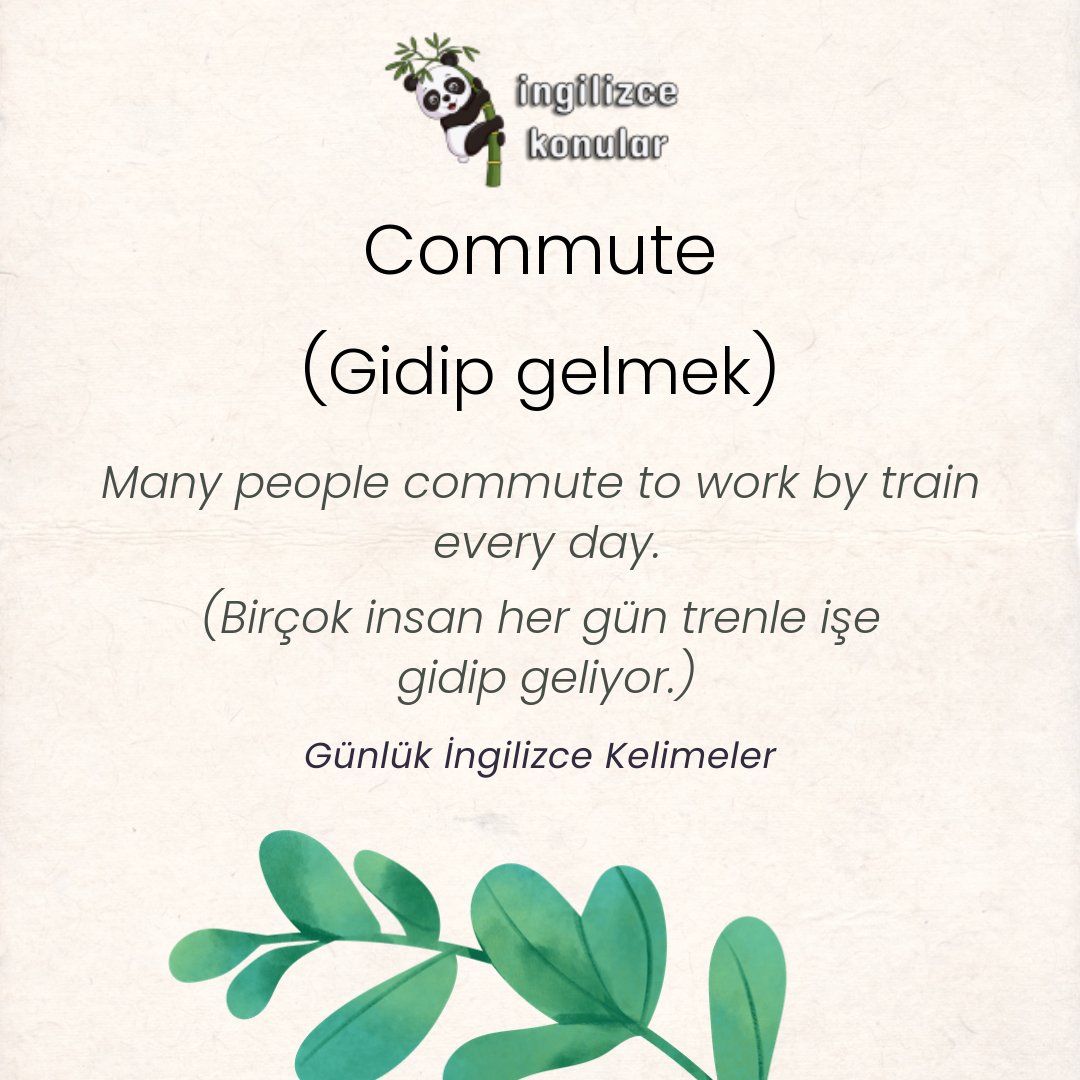 Yeni İngilizce Kelime: Commute (Gidip gelmek)

Lütfen daha fazla İngilizce kelime için için bizi takip edin. ingilizcekonular.com ile İngilizce öğrenmek çok kolay.

#ingilizce #ingilizcekelimeler #ingilizcekursu #ingilizcedersi #ingilizcesözler #ingilizcekonular