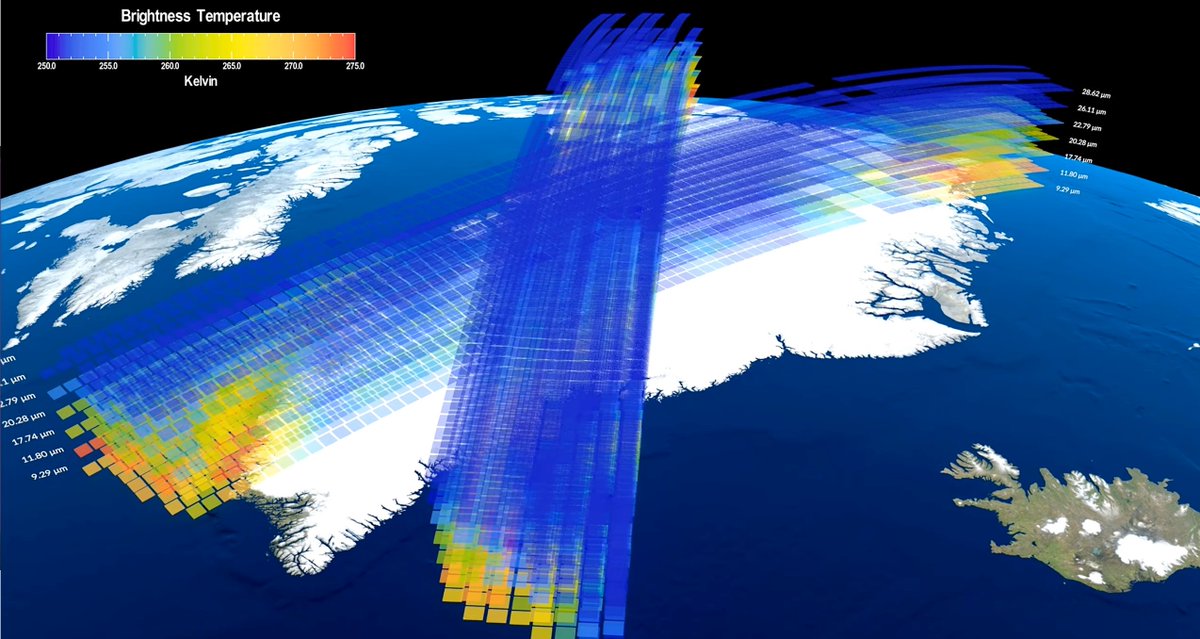 X marks the spot 🌎

PREFIRE, <a href="/NASA/">NASA</a>'s mission to study Earth's poles, has started sending back data!

Expanded vertically, this data from several orbits over Greenland shows how infrared heat emissions vary through the atmosphere: NASA.GOV