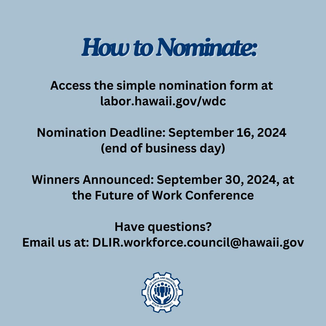 🚀 The search is on for Hawaii's Workforce Development Heroes! 🌺 Nominate someone who embodies aloha and lokahi in the workplace. Let's honor those who go above and beyond to strengthen our community! 🏆 #WorkforceHeroes #NationalWorkforceDevelopmentMonth #HawaiiJobs