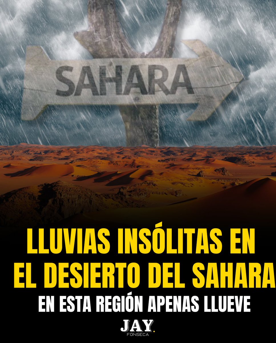 jayfonsecapr's tweet photo. 🌍 Un evento de lluvia único está ocurriendo actualmente en el desierto del Sáhara, uno de los lugares más secos de la Tierra.

La cantidad de lluvia podría no parecer grande según los estándares normales, pero una gran parte del Sáhara recibirá más del 500% de la lluvia mensual normal en septiembre.

☔ No es común que el desierto del Sáhara experimente estos eventos de lluvia.

Son muy raros, ocurriendo menos de una vez por década en promedio, pero generalmente son un indicio de que algo está cambiando en el sistema climático de la Tierra, lo que indica un estado inusual de la atmósfera a medida que nos dirigimos hacia el otoño y el invierno.

🌍 Algunas regiones recibirán el equivalente a varios años de lluvia en dos semanas.

🌪️ Esto también podría afectar la temporada de huracanes en el Atlántico.

Fuente: El Universal

#lluvias #Sahara #Insolito