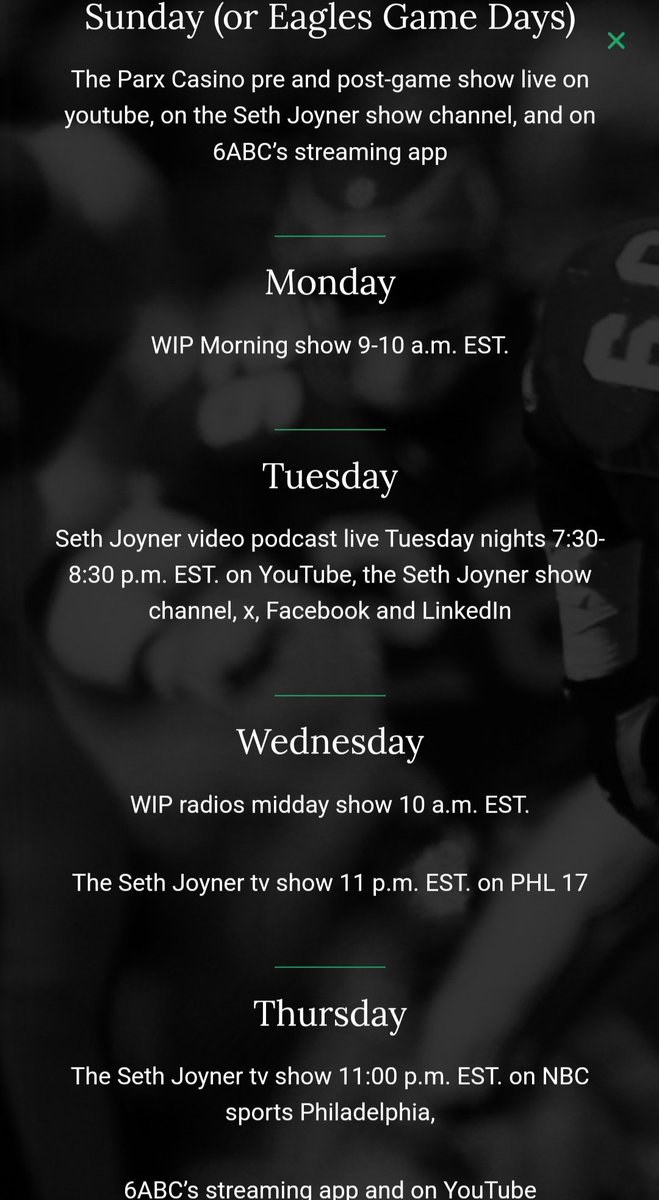 sethjoyner's tweet image. Here's where I'll be all season long! Come join me each broadcast!
youtube.com/c/sethjoynersh…
Please, Like, Share, and Subscribe!
Go Birds!! 🦅