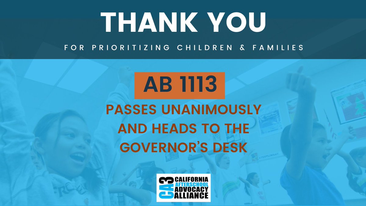 CA Afterschool Advocacy Alliance (@saveafterschlca) on Twitter photo Thank you to our Senate champions for supporting AB1113 and getting it officially passed - this will help strengthen ELO-P for the next decade and protect #afterschool programs for kids + families! <a href="/ilike_mike/">Mike McGuire</a> <a href="/MoniqueLimonCA/">Senator Monique Limón</a> <a href="/JoshNewmanCA/">Senator Josh Newman</a>👏 Thank you to our Senate champions for supporting AB1113 and getting it officially passed - this will help strengthen ELO-P for the next decade and protect #afterschool programs for kids + families! <a href="/ilike_mike/">Mike McGuire</a> <a href="/MoniqueLimonCA/">Senator Monique Limón</a> <a href="/JoshNewmanCA/">Senator Josh Newman</a>👏
