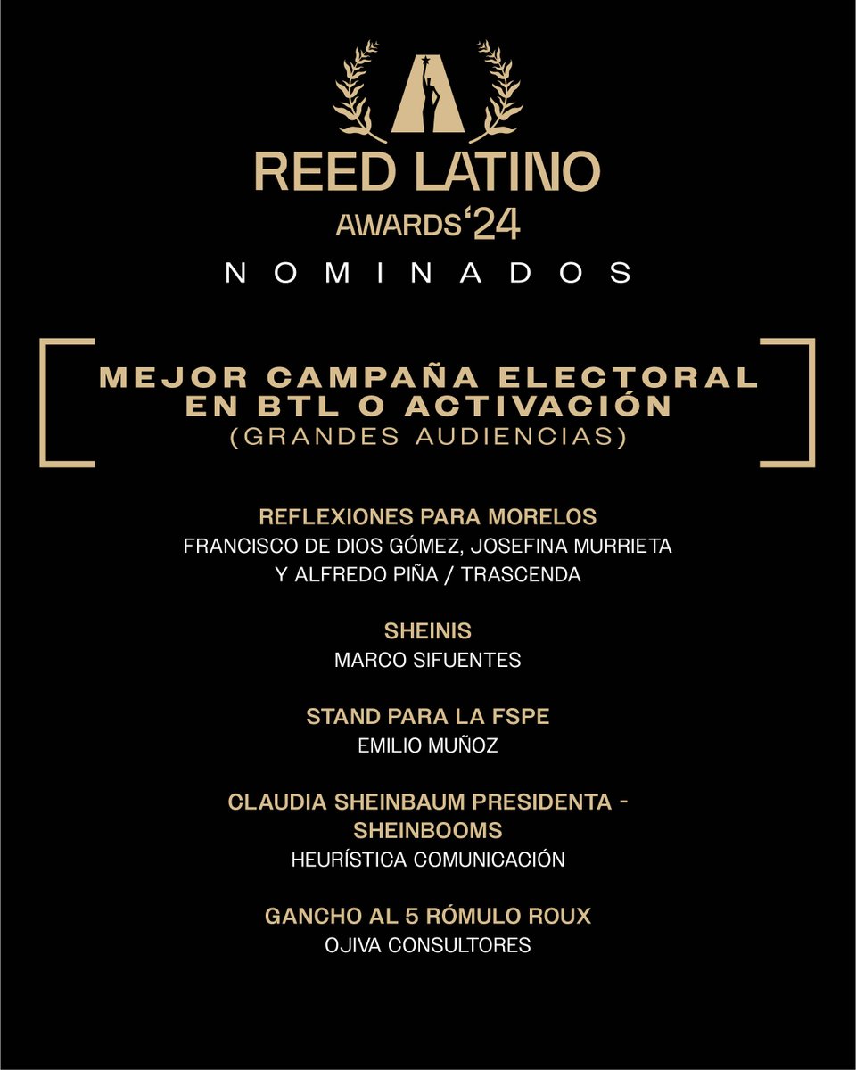 Nominados a MEJOR CAMPAÑA ELECTORAL EN BTL O ACTIVACIÓN (GRANDES AUDIENCIAS):

⭐️ @alfredpineapple 
⭐ <a href="/marcosifuentes1/">marco sifuentes</a> 
⭐ @Gobiernogto 
⭐ <a href="/HeuristicaCom/">Heurística</a> 
⭐ Ojiva Consultores
