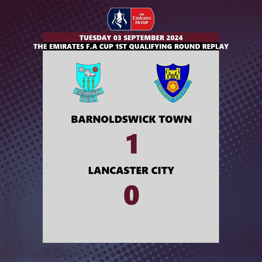 What a win for <a href="/barlickfc/">Barnoldswick Town FC</a>
Congratulations and on to the Second Qualifying  Round
