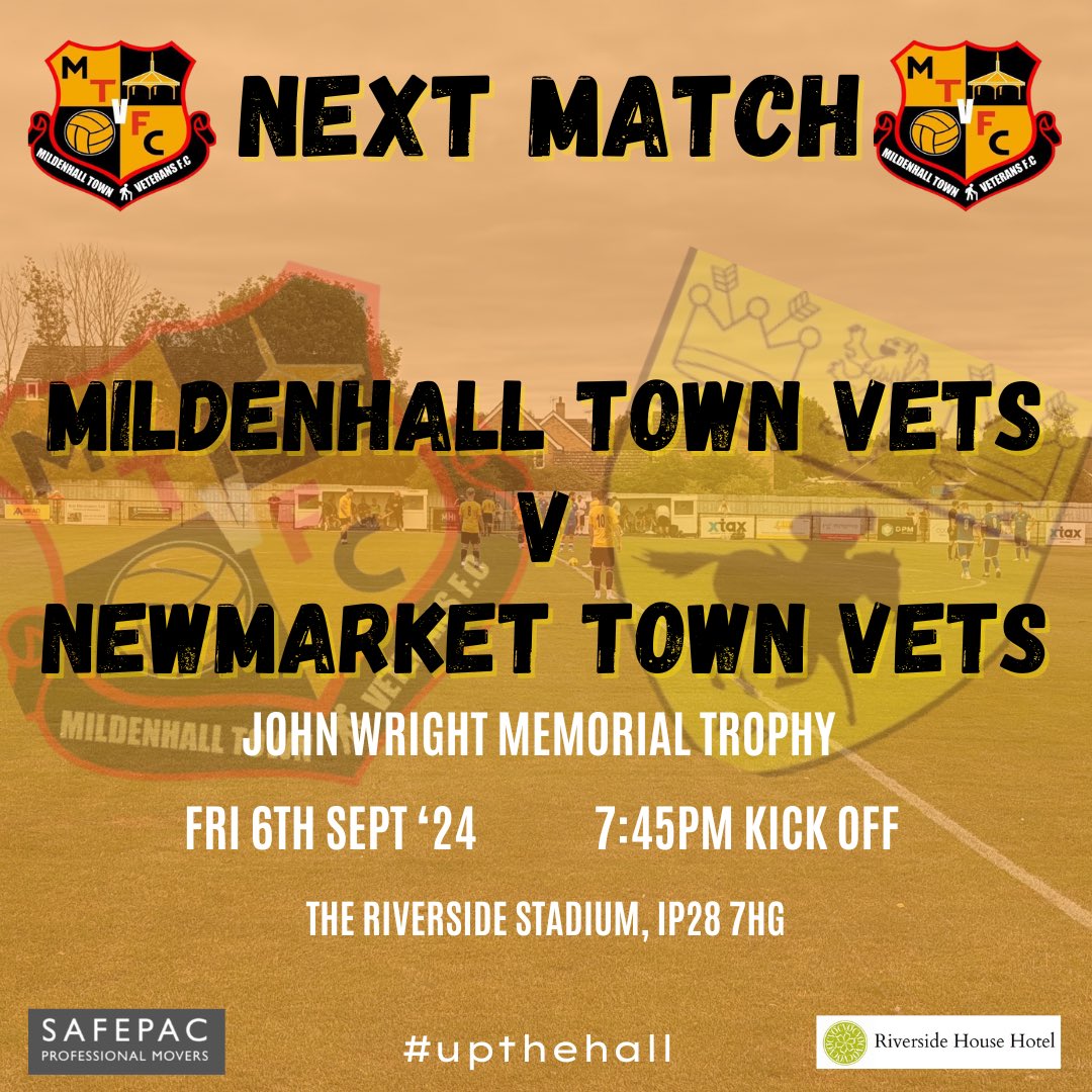 We are in action Friday Night when we host <a href="/NewmarketTownFC/">Newmarket Town F.C</a> Vets in the John Wright Memorial Trophy at The Riverside Stadium, Mildenhall, IP28 7HG

Get along and help cheer on the old boys 

#uptheoldhall #vetsfootball #classispermanent