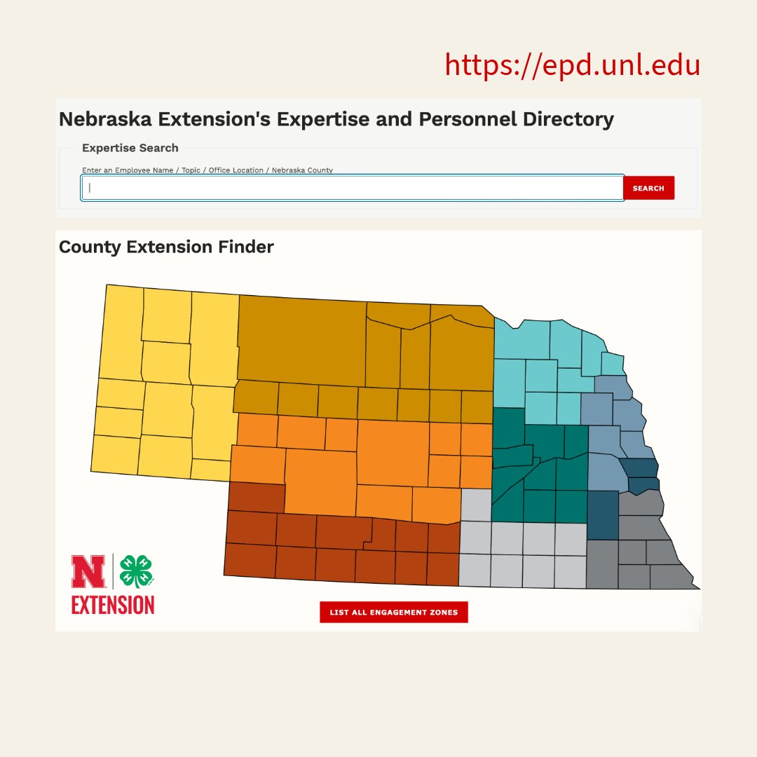 Looking for local expertise? 
Use our interactive map to find Extension experts in your area with contact info and specialties!  
epd.unl.edu 
#NebExt #LocalExperts <a href="/UNL_IANR/">Institute of Agriculture and Natural Resources</a>