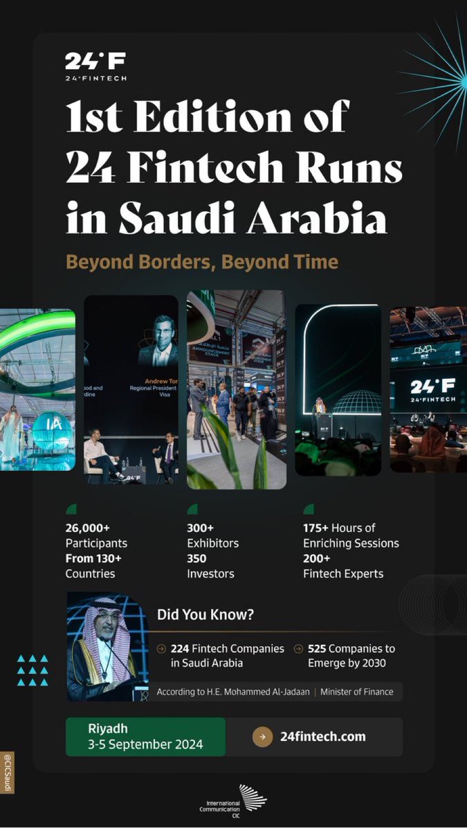 KSAembassyFI's tweet photo. Saudi Arabia is hosting #24Fintech uniting world experts and showcasing financial technology innovations. The Kingdom aims to leverage cutting-edge tech to boost its financial industry. #BeyondBordersBeyondTime https://t.co/bRP6NB2nbE