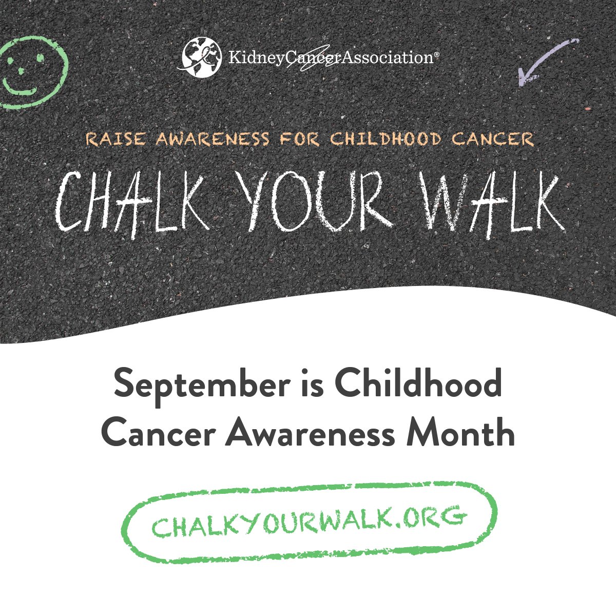 Did you know #kidneycancer can impact children? In honor of #ChildhoodCancerAwarenessMonth, Chalk Your Walk for kids! 🖍️ 🖼️ 🎨 Share drawings and inspiring messages to let kids with #cancer know they're not alone 🧡 Learn more: bit.ly/4g9pvtU #CCAM