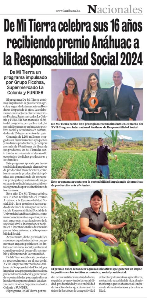 FunderHonduras's tweet image. Noticias

De Tierra recibe premio a la Responsabilidad Social 2024.

#LaTribuna #LaColonia #funder FICOHSA