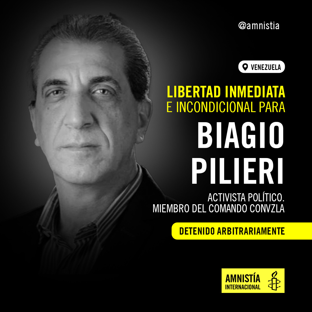AmnistiaOnline's tweet image. #Venezuela: Biagio Pilieri, activista político opositor, fue detenido de forma arbitraria tras participar en una concentración de la oposición el #28AGO. Desde entonces ni su familia ni sus abogados ha tenido acceso a él. ¡Exigimos su liberación ya!