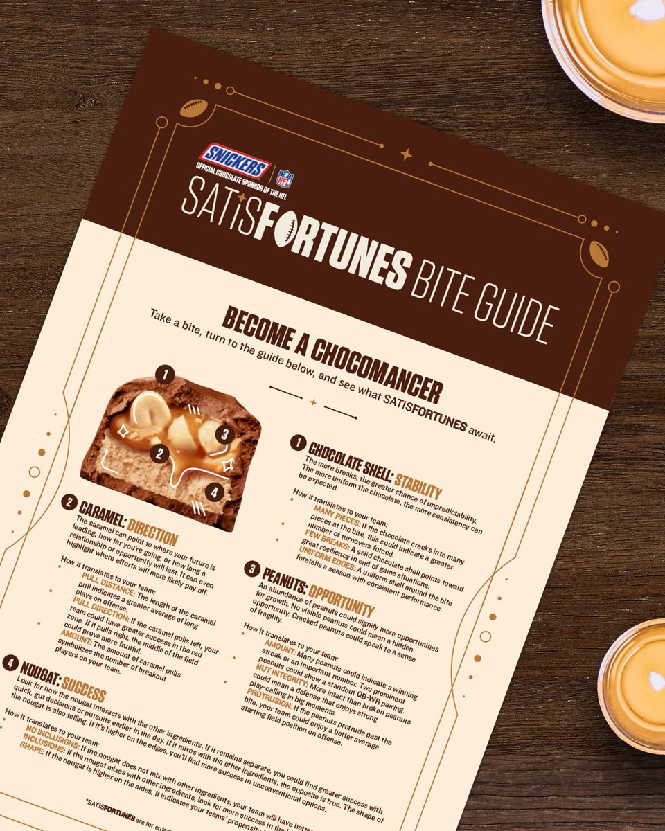 KitchenWitchJB's tweet photo. #ad Wondering how your fave football team will do this season? Consult the chocolate…and nougat, peanuts and caramel. I worked with @snickers and NFL on a custom SNICKERS fortune-telling ‘bite guide’ to create #SatisFORTUNES. Go to https://t.co/usf40mhmai to get your own pack! https://t.co/ij5MnQKXzt