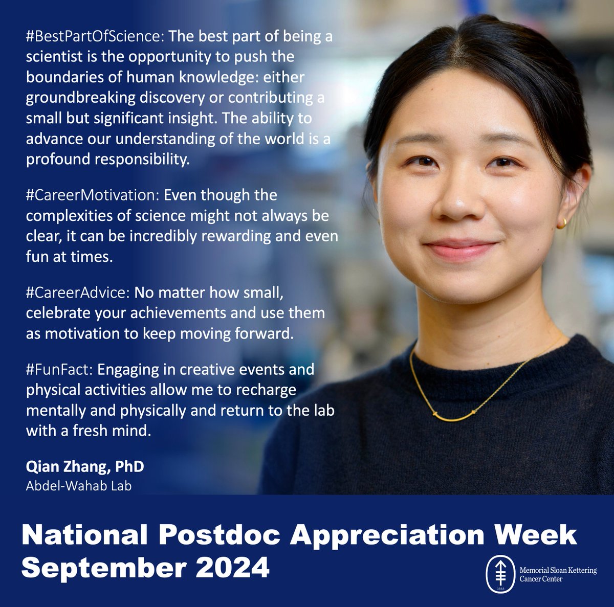 MSK ScienceEducation (@mskeducation) on Twitter photo #MSKPostdoc <a href="/Qiann_Zhang/">Qian Zhang</a> in the <a href="/AbdelWahablab/">Abdel-Wahab Lab</a> studies alterations in RNA splicing within micronuclei & their downstream contributions to tumorigenesis. She also develops synthetic introns that can selectively target cancer cells harboring splicing factors mutation.
🇨🇳#NPAW2024 #MSKPostdoc <a href="/Qiann_Zhang/">Qian Zhang</a> in the <a href="/AbdelWahablab/">Abdel-Wahab Lab</a> studies alterations in RNA splicing within micronuclei & their downstream contributions to tumorigenesis. She also develops synthetic introns that can selectively target cancer cells harboring splicing factors mutation.
🇨🇳#NPAW2024