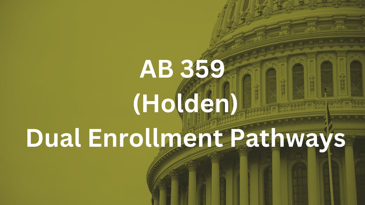 davidschnepp's tweet image. 📢 #AB359 by @ChrisHoldenNews enhances dual enrollment partnerships by removing barriers for schools &amp;amp; colleges and prioritizes student access to these programs! We urge @CAgovernor @GavinNewsom to sign this bill into law!!
