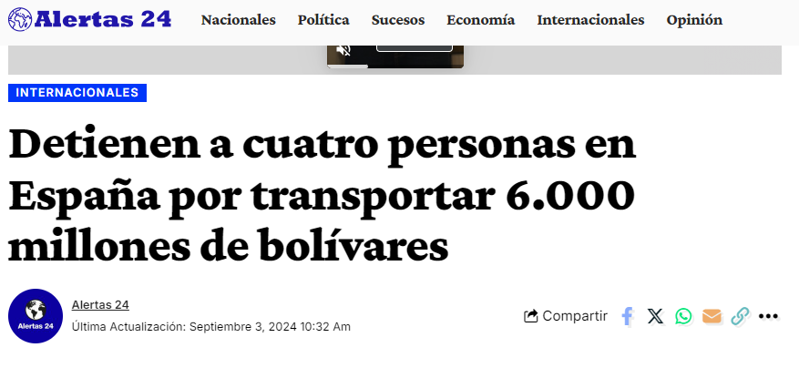 latablablog's tweet photo. #GolpeContinuado La reciente detención en España de cuatro personas con un lote de más de un millón de billetes venezolanos recuerda que una de las razones para la extracción  es su “retención” hasta que caiga Maduro y el nuevo gobierno acepte los billetes  como deuda (caso Irak) https://t.co/UVeaWuF3np