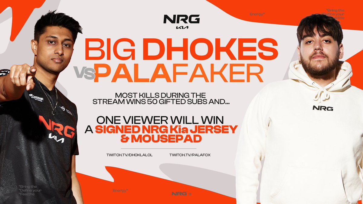 NRG Kia League (@nrgleague) on Twitter photo Come join us tomorrow for an NRG <a href="/Kia/">Kia America</a> Community Game Night!
Dhokla and Palafox will be queueing games with viewers from 6-8PM PT, with one lucky viewer winning a signed NRG Kia jersey and mousepad.
Make sure to be in their stream chats tomorrow for a chance to join! Come join us tomorrow for an NRG <a href="/Kia/">Kia America</a> Community Game Night!
Dhokla and Palafox will be queueing games with viewers from 6-8PM PT, with one lucky viewer winning a signed NRG Kia jersey and mousepad.
Make sure to be in their stream chats tomorrow for a chance to join!