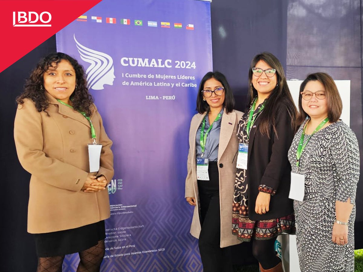 BDO_Peru's tweet photo. Gina Roca, Liz Marca, Rosa Shibata y Ana Marcas, Directoras y Gerentes de BSO de BDO Perú, asistieron al evento CUMALC 2024, un foro clave para líderes empresariales y mujeres de América Latina y el Caribe.💪🏻

#BDOPerú #BSO #CUMALC2024 #LiderazgoFemenino #EmpresasQueTransforman https://t.co/ouMfapn5GH