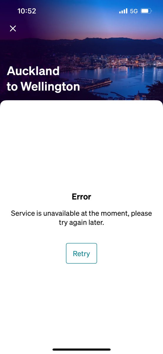 Ever since the <a href="/FlyAirNZ/">Air New Zealand</a> update I’ve been unable to book flights on my laptop and now, at the airport, the app has also stopped working. Jetstar starting to look almost tempting…