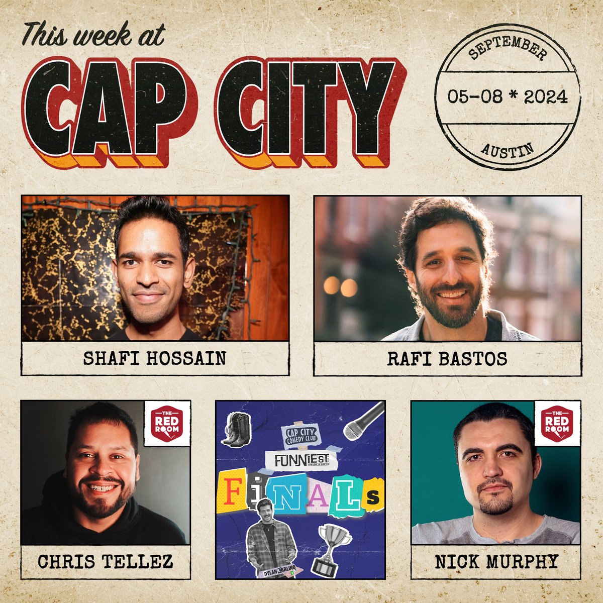 Cap City Comedy Club (@capcitycomedy) on Twitter photo This Week at Cap City | <a href="/ShafiStandsUp/">Shafi Hossain</a>, <a href="/HiChrisTellez/">Chris Tellez</a> and Nick Murphy in the Red Room, Rafi Bastos headlines the weekend, + Funniest Finals on Sunday!
Grab your tickets now: bit.ly/3hTxS3n This Week at Cap City | <a href="/ShafiStandsUp/">Shafi Hossain</a>, <a href="/HiChrisTellez/">Chris Tellez</a> and Nick Murphy in the Red Room, Rafi Bastos headlines the weekend, + Funniest Finals on Sunday!
Grab your tickets now: bit.ly/3hTxS3n