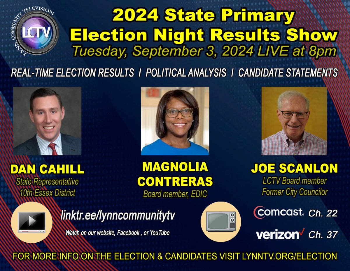 Tune in tonight at 8:00 pm for Lynn election results! <a href="/LynnCommunityTV/">Lynn Community TV</a>