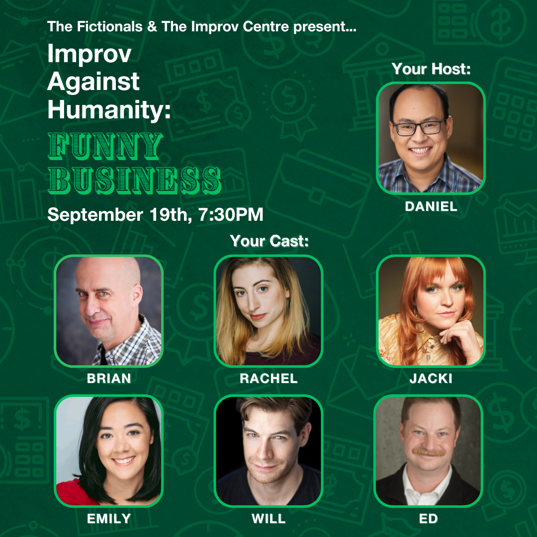 Improv Against Humanity returns to The Improv Centre on Thursday, September 19! Here's the talented cast onstage bringing The Funny Business to Granville Island starting at 7:30 pm.

thefictionals.com/improv-against…

Tickets are on sale now! Come get horrible and hilarious with us!