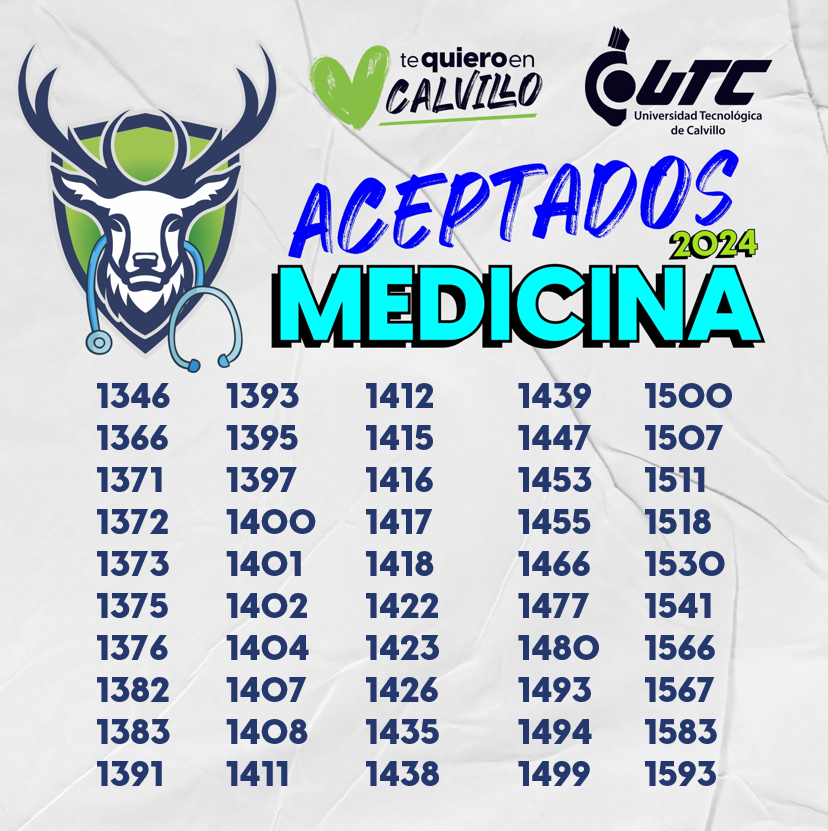 🎉 ¡FELICIDADES A LOS PRIMEROS ACEPTADOS EN LA CARRERA DE MEDICINA! 👩🏻‍⚕️🥼

¡Enhorabuena a todos los seleccionados! 🥳💚 Les recordamos estar atentos a nuestras redes sociales para consultar la próxima lista de admitidos, que se publicará el jueves a las 12 pm

#TeQuieroEnCalvillo