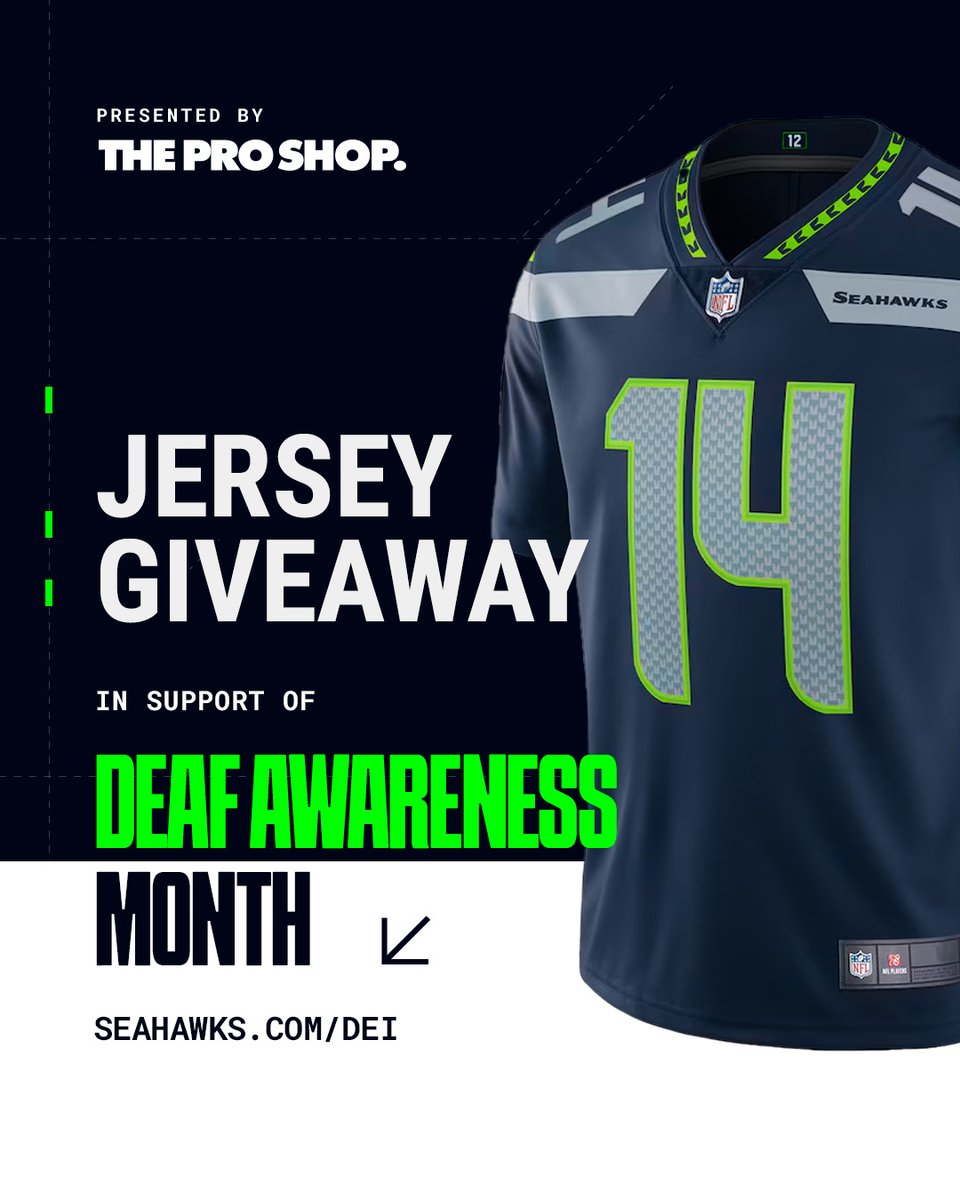 In honor of Deaf Awareness Month, join us in recognizing the culture, language, and contributions of the Deaf community at the Seahawks home opener. 

To celebrate, we’re giving away a DK Metcalf jersey on us! Follow and comment with #Giveaway for a chance to win. Go Hawks!