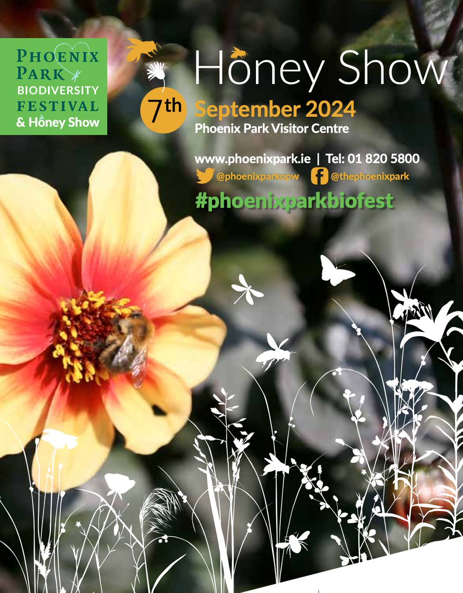 The Phoenix Park Biodiversity Festival and Honey Show 2024 takes place this  Saturday 7th September at the Phoenix Park Visitor Centre, Dublin from 10am.
All are welcome to this FREE event. Lots of talks, activities and stalls to enjoy. #HoneyShow2024