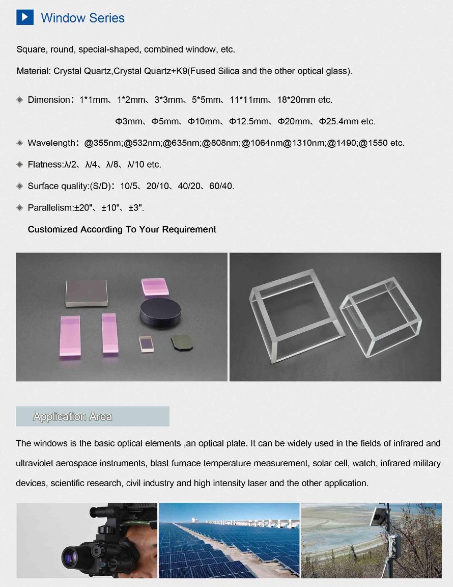 Rose_NSGoptics's tweet image. The windows are the basic optical elements. It can be widely used in infrared and ultraviolet aerospace instruments, blast furnace temperature measurements, solar cells, watches, infrared military devices, etc. #Newsandgy  #OpticalElements #Windows # @Rose_NSGoptics
