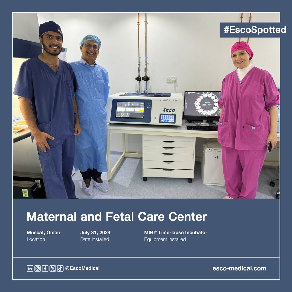 #EscoSpotted: The #MIRI® #TimelapseIncubator is now in action at the Maternal and Fetal Care Center in Muscat, Oman. 

For more info about our products, visit esco-medical.com 

#EscoMedical  #Embryology  #ReproductiveTechnology