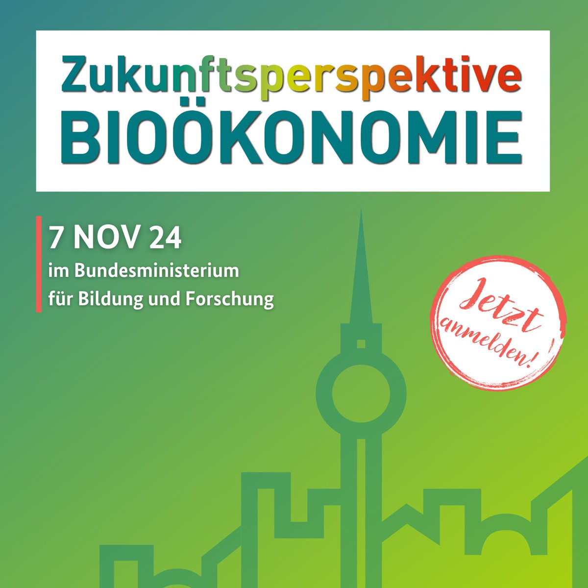 Du willst mit Studium, Beruf oder Ehrenamt zu einer nachhaltigen Zukunft beitragen? Dann sei dabei, wenn sich am 7.11. im @BMBF_Bund alles um Bildungs- und Karrierewege in der #Bioökonomie dreht. 👩‍🎓👨‍🔬👩‍🌾👷‍♂️👩‍💼

Jetzt kostenfrei anmelden👇
zukunftsperspektive-biooekonomie.de

#ZukunftBioökonomie