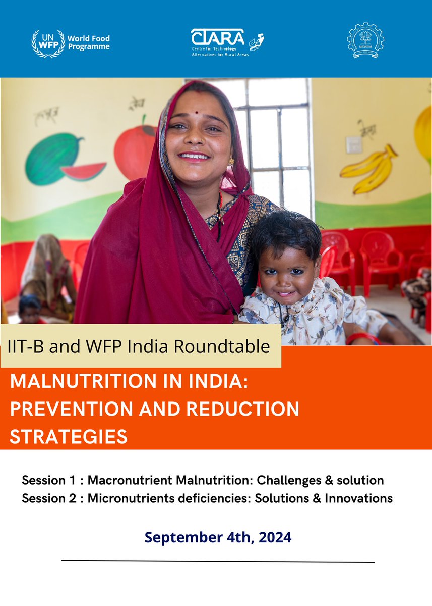 World Food Programme in India (@unwfp_india) on Twitter photo Happening Today!📢📢
2nd Roundtable on #Malnutrition in India, co-organized by <a href="/UNWFP_India/">World Food Programme in India</a> & <a href="/iitbombay/">IIT Bombay</a>. Experts will address challenges in achieving holistic diet & develop actionable insights to enhance policy interventions.
Watch this space for updates on recommendations! Happening Today!📢📢
2nd Roundtable on #Malnutrition in India, co-organized by <a href="/UNWFP_India/">World Food Programme in India</a> & <a href="/iitbombay/">IIT Bombay</a>. Experts will address challenges in achieving holistic diet & develop actionable insights to enhance policy interventions.
Watch this space for updates on recommendations!