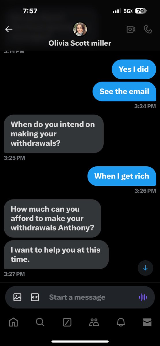 TonyTime77's tweet image. Had to share these messages. Don’t trust this person.