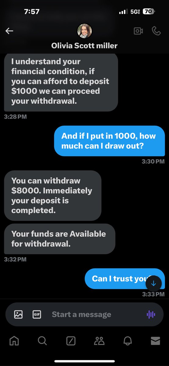 TonyTime77's tweet image. Had to share these messages. Don’t trust this person.